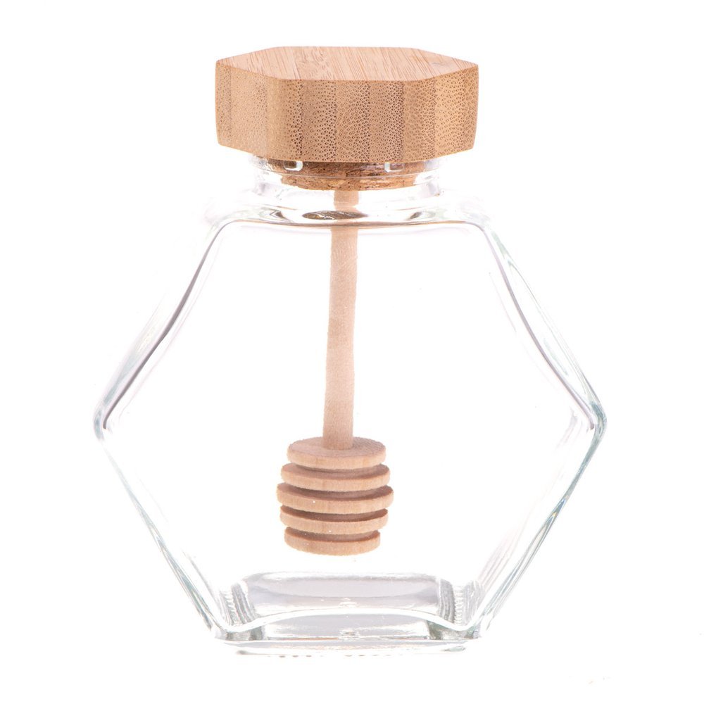 Hexagon honey jar with wooden dipper | All products Gadget  