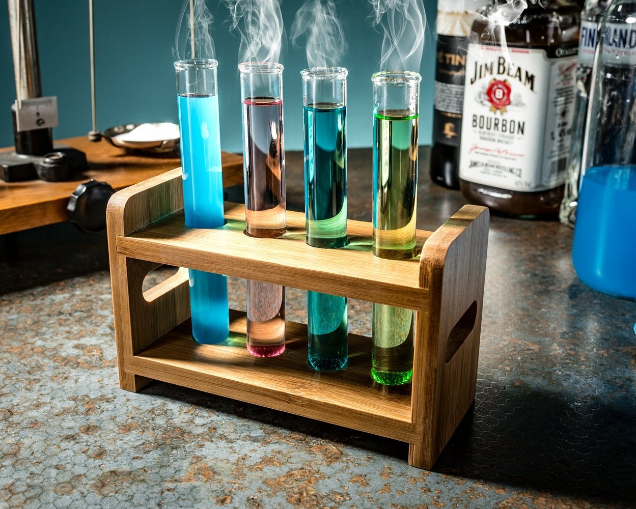 Party glass tube set 4 pcs with wooden holder  Wine & Alco accessories  Gadget Master Original Funny gifts Home gadgets