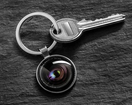 Camera lens keychain