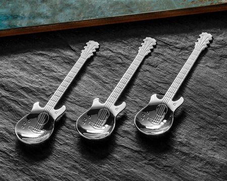 Guitar metal tea spoons 3 pcs SILVER