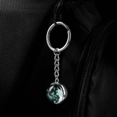 Keychain - glass MOON - glowing in the dark 