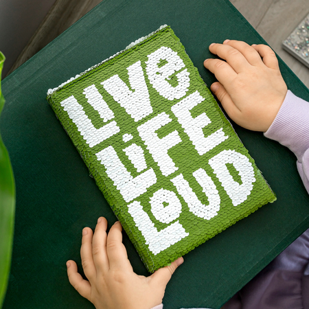 Notebook LIVE LIFE LOUD with sequins