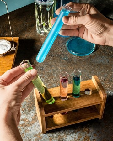 Party glass tube set 4 pcs with wooden holder 