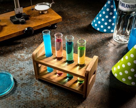 Party glass tube set 4 pcs with wooden holder 