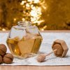 Hexagon honey jar with wooden dipper