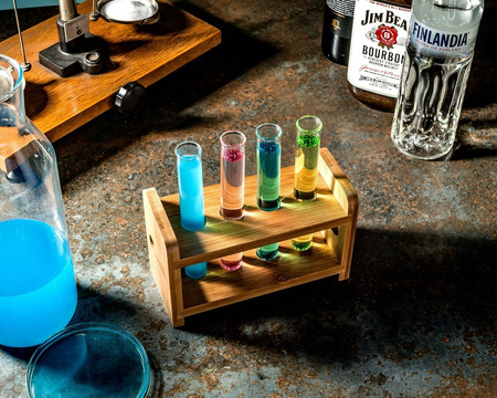 Party glass tube set 4 pcs with wooden holder 