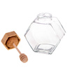 Hexagon honey jar with wooden dipper