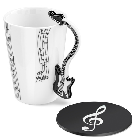 Music Gift Duo - Music mug ELECTRIC GUITAR BLACK + coaster 
