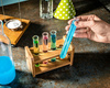 Party glass tube set 4 pcs with wooden holder 