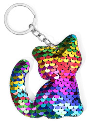 Keychain KITTY rainbow sequins 