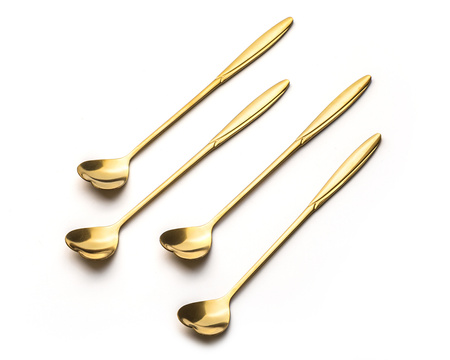 Heart spoons with loong handle 4 pcs - GOLDEN