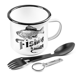 Angler gift set - enamel mug,  outdoor multitool & keychain