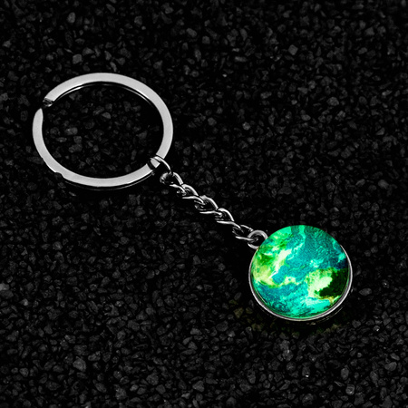 Keychain - glass EARTH - glowing in the dark 