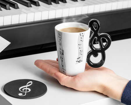 Music Gift Duo - Music mug TREBLE CLEF + coaster 