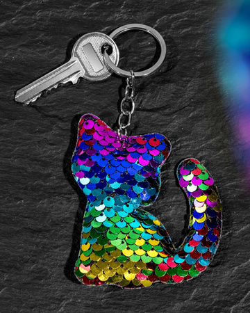 Keychain KITTY rainbow sequins 