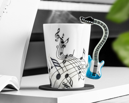 Music Gift Duo - Music mug ELECTRIC GUITAR BLUE + coaster 