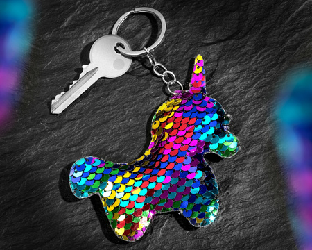 Keychain UNICORN rainbow sequins 