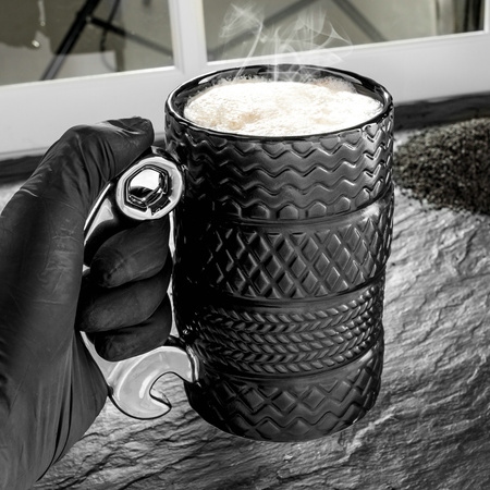 TYRES ceramic mug SILVER WRENCH HANDLE