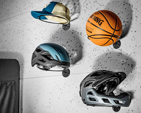 Ball, helmet & cap storage rack