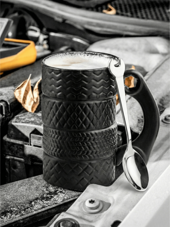 Ceramic Tire Mug with Wrench Handle and Spoon